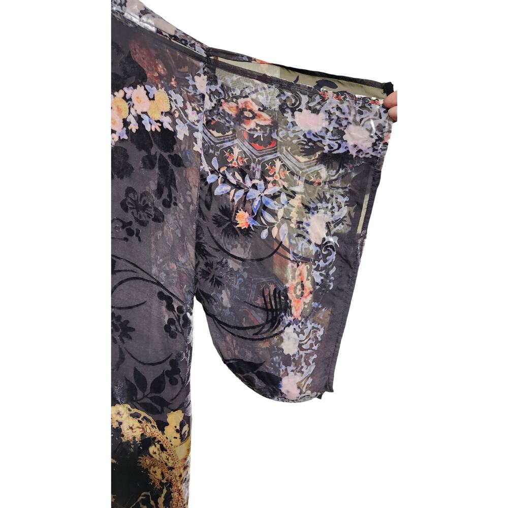 NWT Womens CITRON Silk Black Gold Pink Floral Design Short Kimono Sleeve Size 1X - Picture 3 of 9